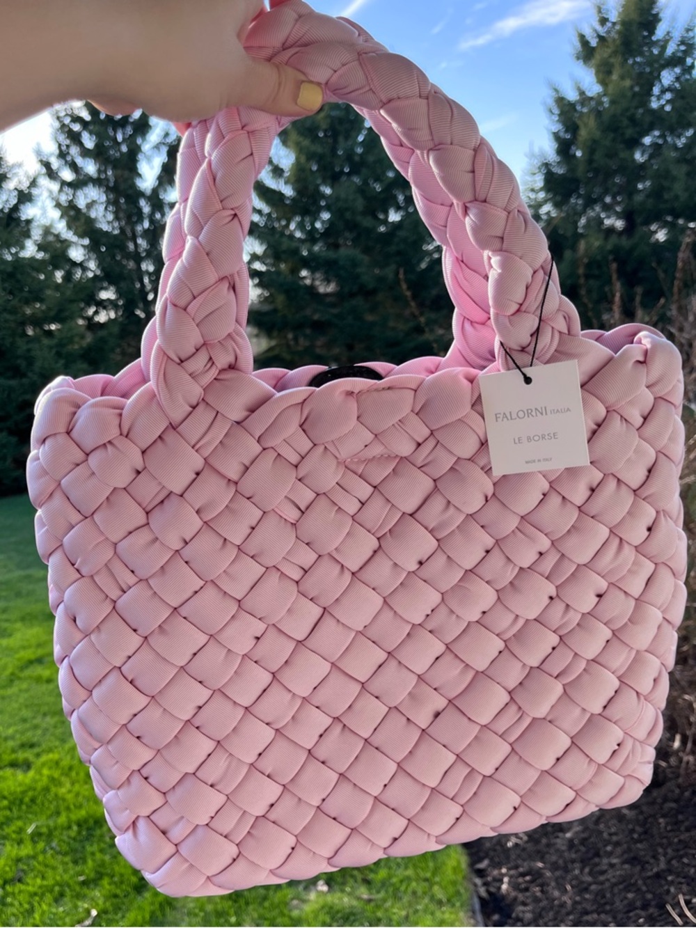 Falorni Italia leather goods le borse pink woven handbag Italian purse NWT braid